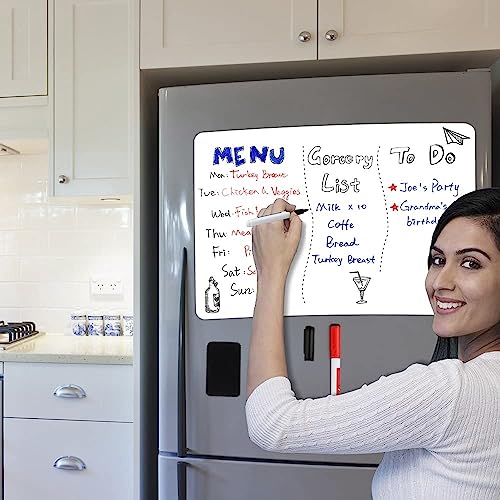 Magnetic Dry Erase Whiteboard Sheet 20x13 Inches - ANLIOTE White Fridge Whiteboard with Markers & Eraser
