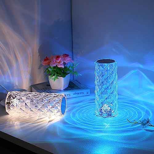 Portable Crystal Table Lamp, 16-Color Touch Control Rechargeable Night Light, Bedside Desk Lamp for Bedroom, Living Room, Kitchen & Dining Room (16-Color Rose)