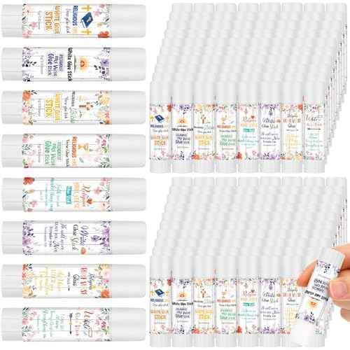 Zubebe 200 Pcs Religious Bible White Glue Stick Bulk Christian Church Gifts Sets 0.32 oz Washable Glue Stick for Sunday School Prizes Christian Party Favors Scrapbooking Crafting Supplies