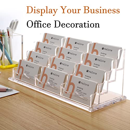 Business Card Holder Display for Desk, 12 Slot 4 Tier Multiple-Clear Acrylic Business Card Stand Set, Holds Approximately 600 Cards(12 Cell H)