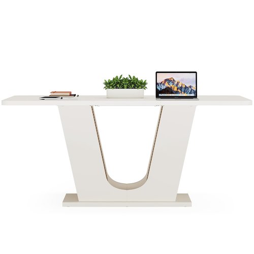 Tribesigns 55-Inch Conference Table, Rectangular Small Meeting Table for 4-6 People, Modern Seminar Table with U-Shaped Base for Office Conference Room, Cream White