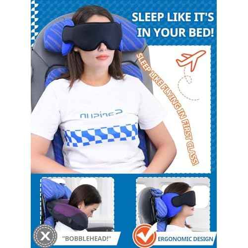 Travel Pillow Airplane Foot Hammock Set, Airplane Pillows with 3D Eye Mask for Sleeping, 360¡Æ Support Plane Head Strap, Long Flights Essentials, Stop Bobblehead and Travel Foot Rest Leg Relief