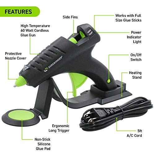 Surebonder Cordless Hot Glue Gun, High Temperature, Full Size, 60W, 50% More Power - Sturdily Bonds Metal, Wood, Ceramics, Leather & Other Strong Materials (Specialty Series CL-800F)