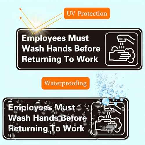5 Pack Employees Must Wash Hands Sign,9 X 3 Inch Waterproof Acrylic Sign With Symbols,Self-Adhesive,Indoor/Outdoor Use for Hotels,Restaurants,Rest Areas,Salons,Public Restrooms