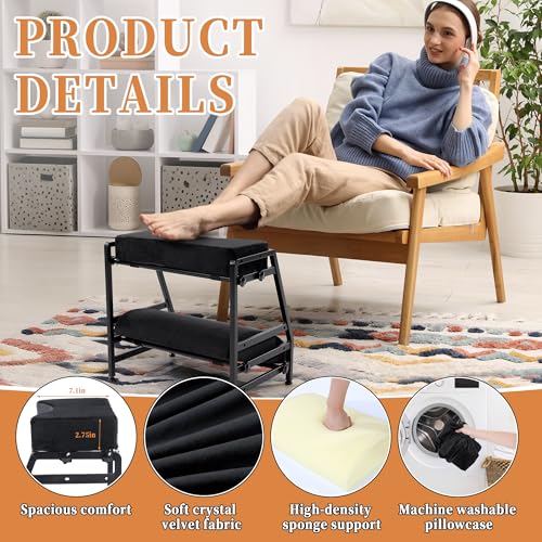 Balapet Adjustable Double Step Footrest with Washable Cover – Black, Ergonomic Under-Desk Foot Rest