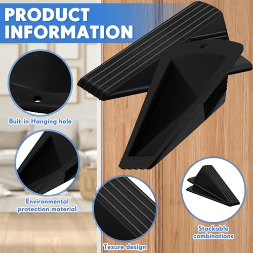 Frienda 2 Pack Heavy Duty Rubber Jumbo Door Stops - Black, 6.7 Inch