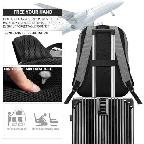 Backpack for Women Men, Lightweight School Backpack for Girls Boys Teens, 17.3 Inch Laptop Daily Use back pack with USB Charger, College High School Bookbag mochilas para hombres, Grey