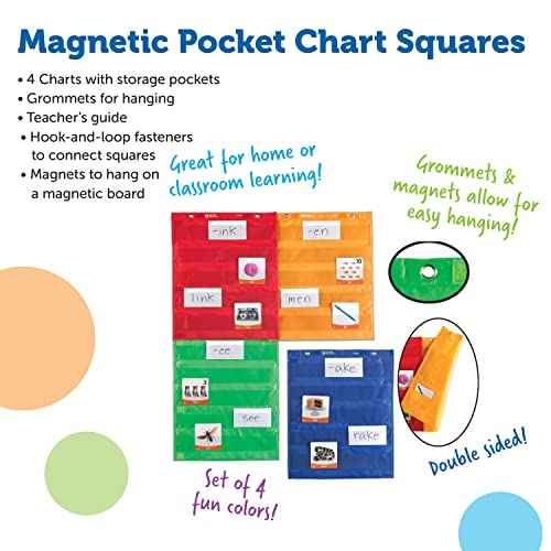 Learning Resources Magnetic Pocket Chart Squares - Set of 4, Classroom Pocket Charts, Classroom/Teacher Organizer, Classroom Supplies, Homeschool Supplies, Teaching Materials,Back to School Supplies