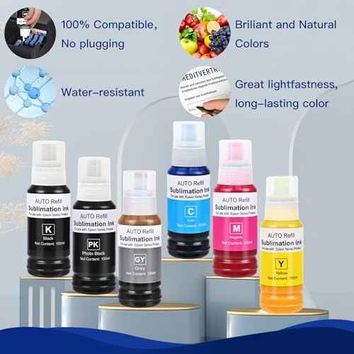 Sublimation Ink Refill Bottle Use for EcoTank Photo ET-8550, EcoTank Photo ET-8500£¨BK PBK C M Y GY, 600ml£©