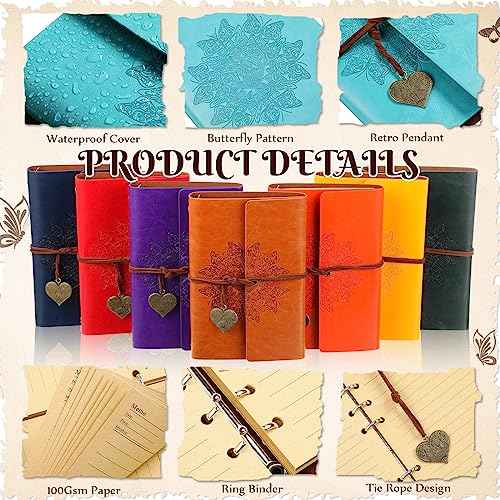 Yeaqee 10 Pack PU Leather Journal Notebook Refillable Travel Vintage Journal 6 Ring Binder Diary with Lined Pages Diary Daily Writing Notepad Gift for Women Girls Boys Classroom Reward, A6 7" x 5"