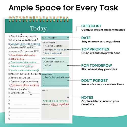 Taja To Do List Notepad - To Do List Notebook for Work with 52 Sheets, Undated Daily Planner Perfect for Daily Tasks and Goal Setting, Notepad Suitable for Office, Home & School - Greenery Sway