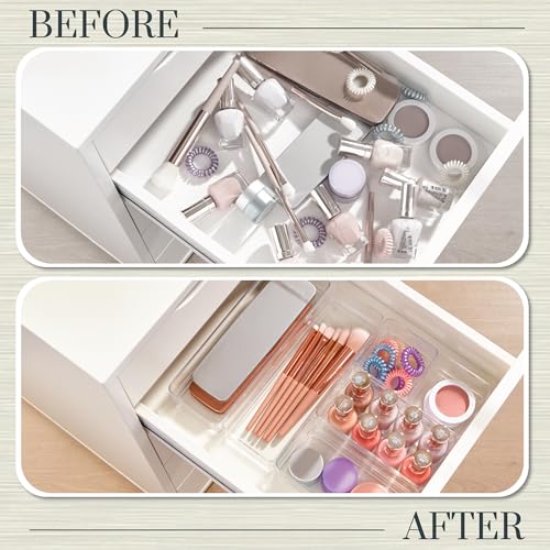 STORi Multi-Size Drawer Organizer Bins - 6 Pack, Clear Storage for Bathroom, Makeup & Desk