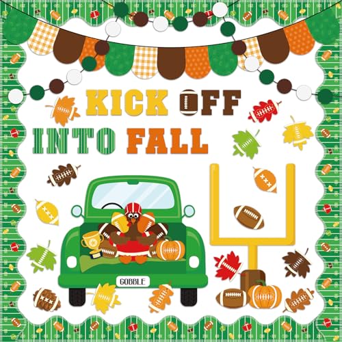 Containlol Green Football Fall Bulletin Board Set with Pumpkin Classroom Decor