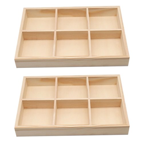 Zerodeko 2pcs Storage Box, Natural Bamboo 6-Compartment Drawer Organizer, Wooden Storage Tray for Pencil Case, Makeup, Office Supplies, Desk, Kitchen, Vanity, Classroom