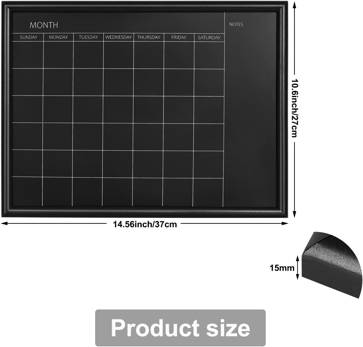 TORASO Magnetic Chalkboard Calendar - Small Black Wood Frame for Planning | 10.6 x 14.6 Inches