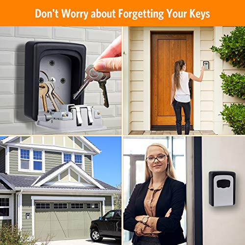 Fayleeko Grey 4-Digit Key Lock Box Wall-Mounted, 5-Keys Capacity, Indoor/Outdoor