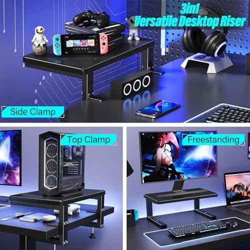3 in 1 Clamp on Desk Extension & Monitor Shelf,16.5" Desktop Organizer, Adjustable Height Heavy Duty Desk Shelf Organizer for Gaming,Printer Stand,Computer Monitor and Laptop Riser,Office Accessories