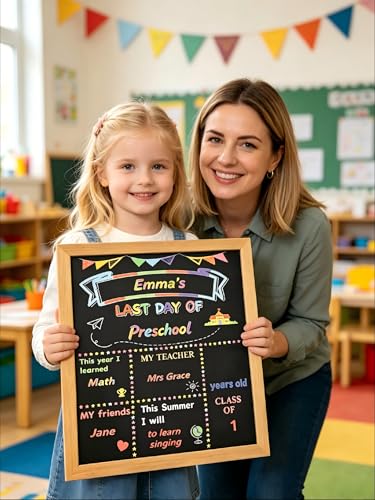 Hexablenzio Double-Sided 11.8x9.8 Inch School Sign with Solid Wood Frame & 6 Markers