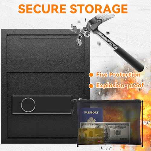 1.8 CUB Depository Drop Safe Fireproof, Front Drop Slot Lock Box with Digital Combination and Anti-Fishing, Silent Deposit Safe Box, Security Money Safe for Cash Slips Expense Business Office Home