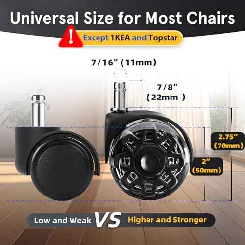 Office Chair Wheels Replacement, 2.5 Inch Heavy Duty Caster Set, for Carpet and Hardwood Floors, Universal Size 11x22mm, Fits 99%, Black