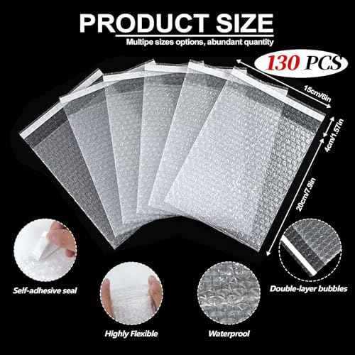 130 Pcs Clear Self Sealing Bubble Cushion Wrap Bags Bulk Bags Double Wall Bubble Pouch Bag Plastic Shockproof Protective Packing for Small Business Shipping Moving Packaging Storage (6"x7.9")