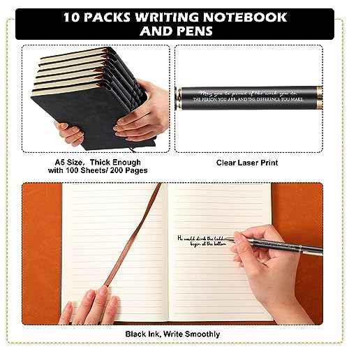 Kosiz 20 Pcs Christmas Employees Appreciation Gifts Bulk Inspirational A5 Leather Notebooks Journal with Motivational Ballpoint Pen for Coworker Team Staff Volunteer Teacher Nurse Gifts (Black)