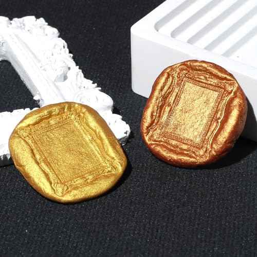 1PCS Wax Seal Stamp Head 1PCS Removable Wooden Handle,3D Embossed Rectangle Vintage Texture Brass Head Wax Stamp Retro Photo Frame Wax Seal Stamp Kit For Card Envelope Wedding Invitations Scrapbooking