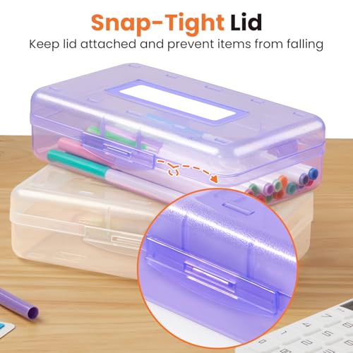 Large Purple Personalized Pencil Box Organizer with Sticker - Sturdy & Stackable