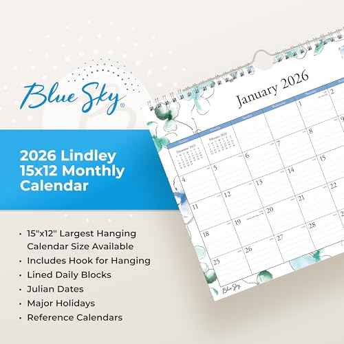 Blue Sky 2026 Monthly Wall Calendar, January 2026 - December 2026, Durable Twin Wire Binding, 11" x 8.75", Perfect For Home, Office And Classrooms, Lindley