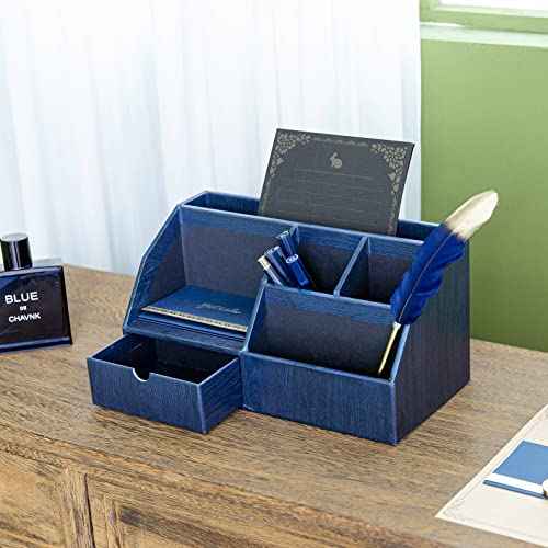 Wood-like Desktop Organizer and Holder For Pen, Pencil, Letters, Small Office Supplies and Stationary Accessories Storage Organization. Use for Dorm, College & School.(Royal Blue)