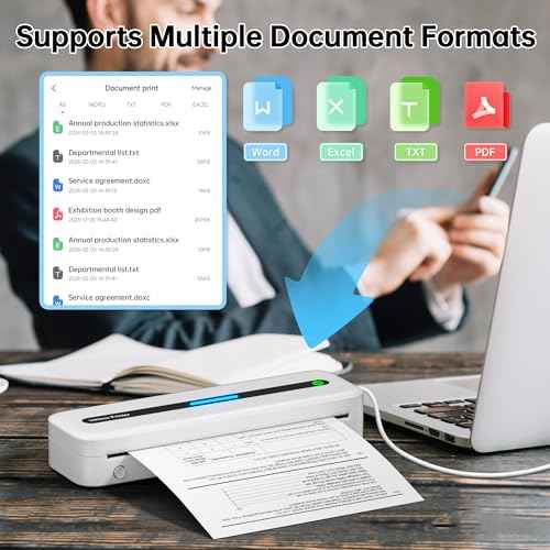 Portable Printer, 300DPI Wireless Bluetooth Thermal Printers, Support Multi-Size Thermal Paper, Compatible with iOS, Android & PC, Inkless Mobile Printer for Travel, Office, School, White