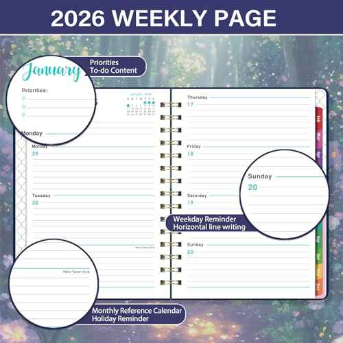 2026 Planner - Planner 2026 Weekly and Monthly from Jan.2026 - Dec.2026, 8.5'' X 6.4'', Weekly Monthly Planners 12 Month with Colorful Tabs, Back Pocket - Forest Path