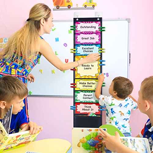 Student Behavior Clip Chart for Classroom Management Kids Reward Pocket Chart Behavior Bulletin Board Teacher Supplies for Preschool Kindergarten Daycare Homeschool