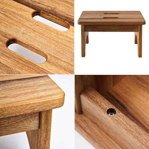 Wooden Step Stool, One Step Stools for Adults, 9'' Small Kitchen Stepping Stool,Heavy Duty Beside High Beds, Bedroom Foot Stool