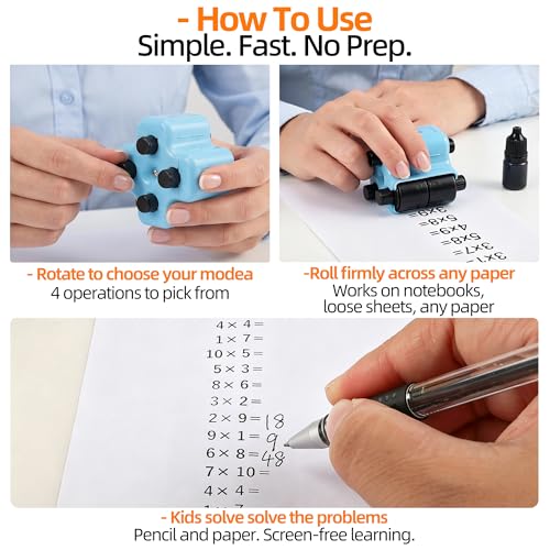 KIMPOK Blue Math Roller Stamp 4-in-1 Math Fact Tool for Teachers & Homeschool