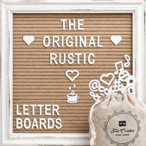 10x10 Cappuccino Felt Letter Board with Stand & Rustic White Frame - Baby Announcement Sign