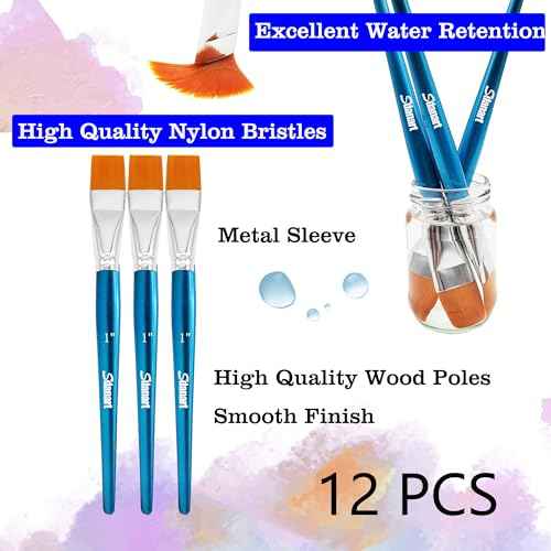 1 inch Flat Paint Brushes for Acrylic Painting£¬3 PCS Large Acrylic Paint Brush Bulk£¬Fabric Paintbrushes Craft Brush£¬Artists Paintbrush for Watercolor Oil Rock Face Body Art Canvas (3)