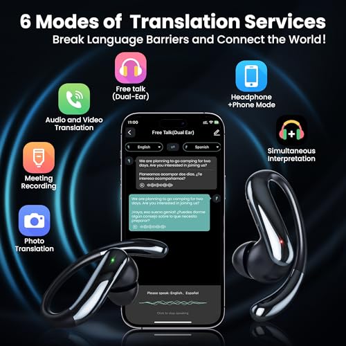 RichEast Black AI Translation Earbuds 50H Playtime Real-Time Translator for Travel & Business