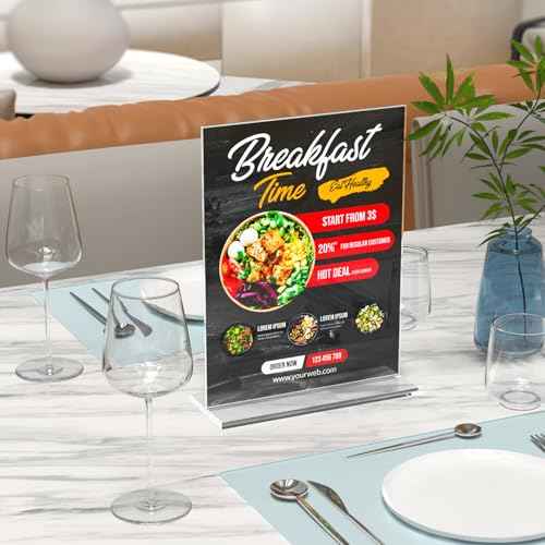 3 Pack Acrylic Sign Holder 8.5 x 11 Inches, Clear Menu Stand, Vertical Flyer Display, Table Paper Holder, Desk Brochure, Plastic Sign Display for Restaurants, Office, Store