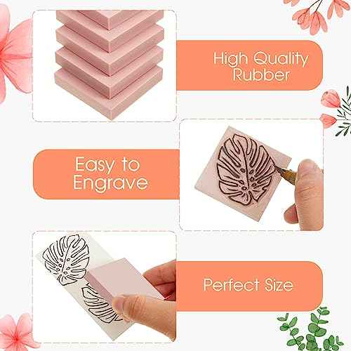 Frienda 48 Pcs 2" X 2" Rubber Carving Blocks Linoleum Blocks for Printmaking, Stamp Making, DIY Crafting, Scrapbook, Painting, Soft and Easy to Carve (Pink)