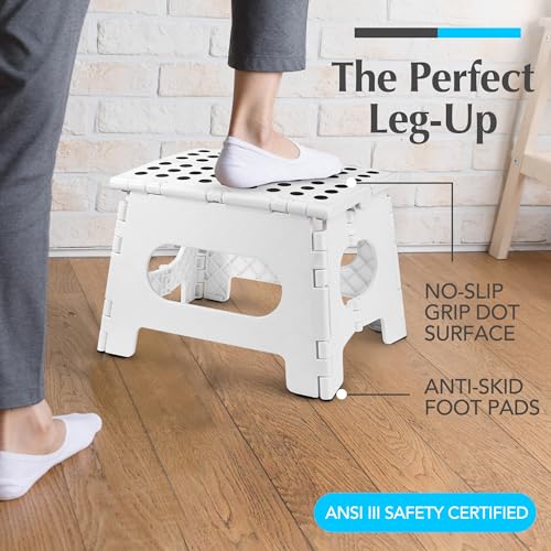 White Handy Laundry Folding Step Stool 8 Inch, Non-Slip, Supports 300 lbs