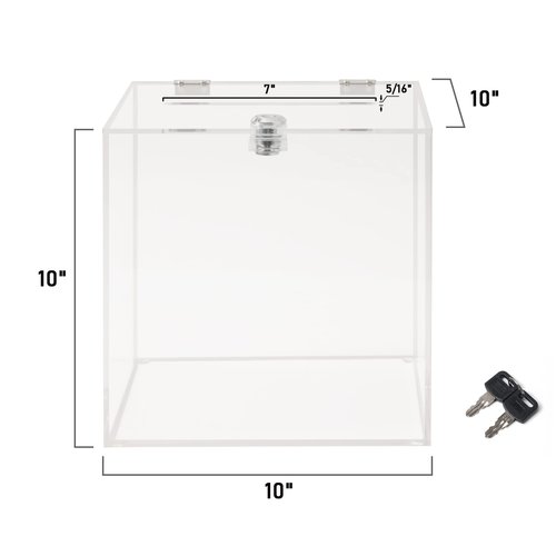 CiaoHER Acrylic Donation Box 10x10x10 inches, Ballot Suggestion Box Money Storage Container for Voting, Charity, Ballot, Contest, Suggestions