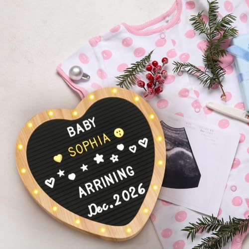 Stremnd Black Felt Letter Board with LED Heart Lights - 10x10 Inch Custom Sign & Stand, 530 Letters for Announcements & Decorations