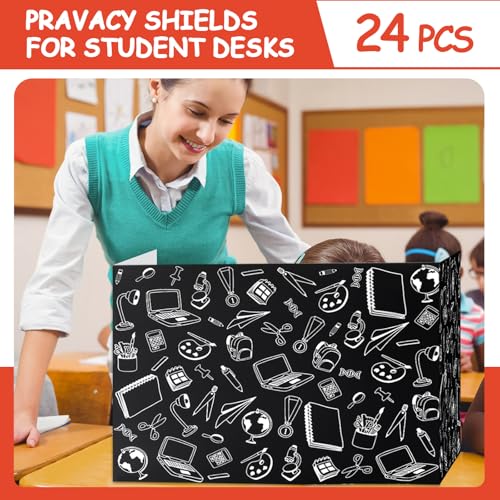 Harloon 24 Pcs Privacy Desk Dividers for Students Black Stationery (Black) – Trifold Folders