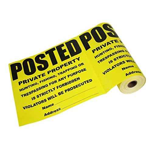 100 Per Roll Custom Posted Yellow Private Property Sign by WristCo - 11" x 11 " Outdoor, Weatherproof Tear- Resistant Tyvek High Visibility for Warning No Trespassing Hunting Fishing Trapping, Made in USA