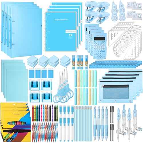192 Pcs Middle High School Supply Kit for Student Girl Back to School Supplies Bundle Essential Stationery Stuff Set Include Calculator Notebooks Compass Folder Pen Stapler and More (Blue)