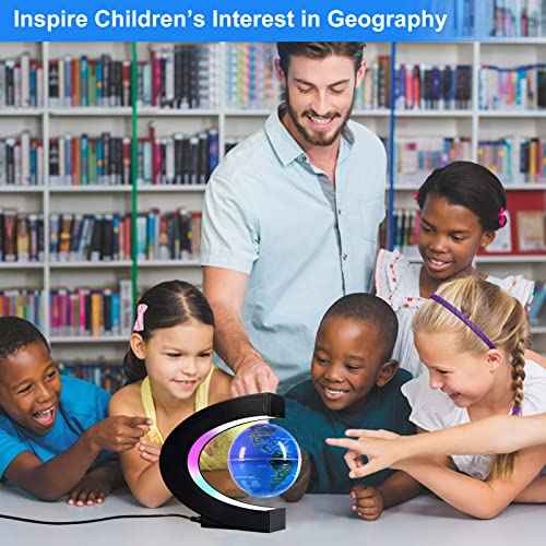 Flagest Magnetic Levitation Floating Globe, Levitating C Shape Globe with LED Lights for Education Home Office Desk Bookshelf Decor, Holiday Anniversary Creative Gift(3.3 Inches)