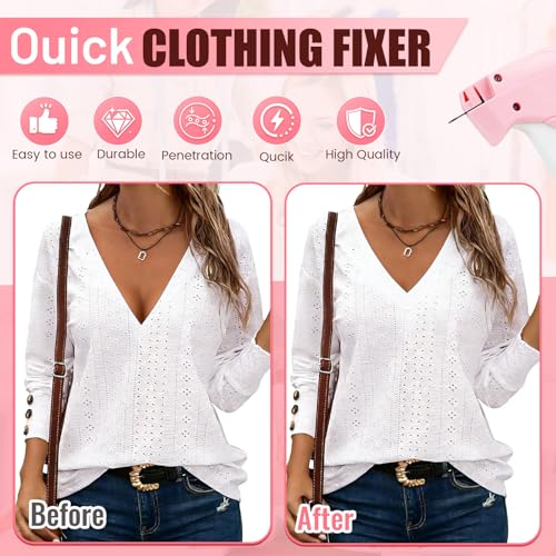WEIBOLT Stitch Gun for Clothes - Pink/White Handheld Quick Fixer with 6 Needles & 1000 Black & 1000 White Fasteners