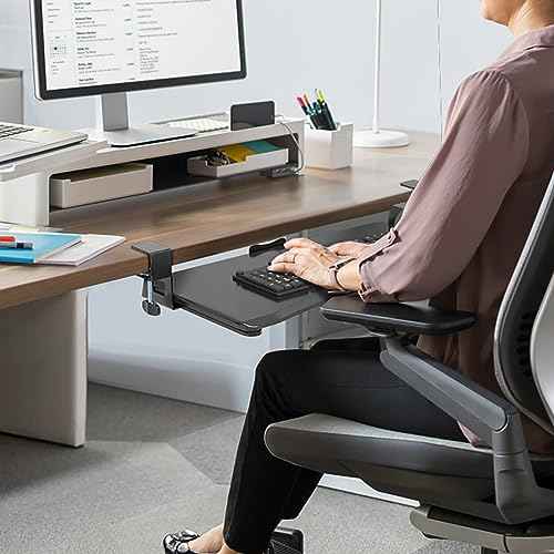 suptek Keyboard Tray Under Desk Pull Out with C Clamp Mount, Computer Keyboard & Mouse Tray, 25.6 (30 Including Clamps) x 11.8 inch Slide-Out Platform Computer Drawer for Typing, Black, DSF1