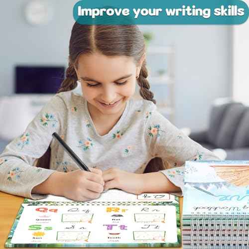 gisgfim 8 Pack Grooved Cursive Handwriting Workbook Learning Grooved Cursive Reusable Handwriting Practice kit with Disappearing Ink Pens Magic Copybooks Set for Kids Beginners Kickoff Student